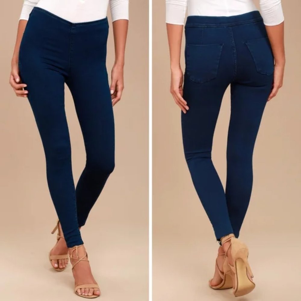 Free People Easy Goes It Raw Hem Denim Leggings Jeggings Dark Wash 27 - Picture 2 of 10